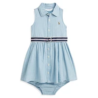 Baby Girl's 2-Piece Belted Chambray Shirtdress & Bloomers Set