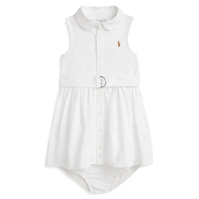 Baby Girl's 2-Piece Belted Oxford Shirtdres & Bloomers Set