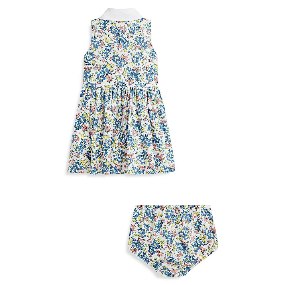 Baby Girl's 2-Piece Floral Oxford Shirt Dress & Bloomer Set