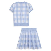 Little Girl's 2-Piece Gingham Cotton Sweater & Skirt Set