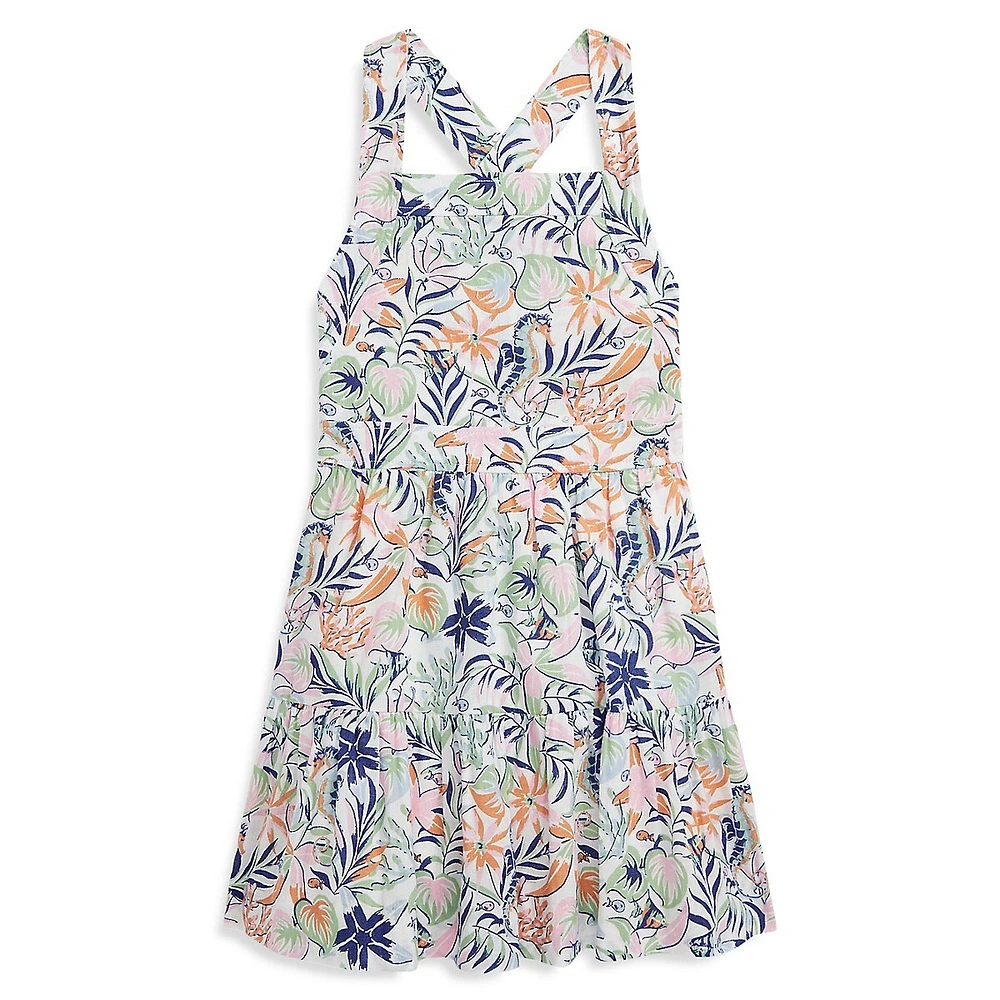 Little Girl's Tropical-Print Linen-Cotton Dress