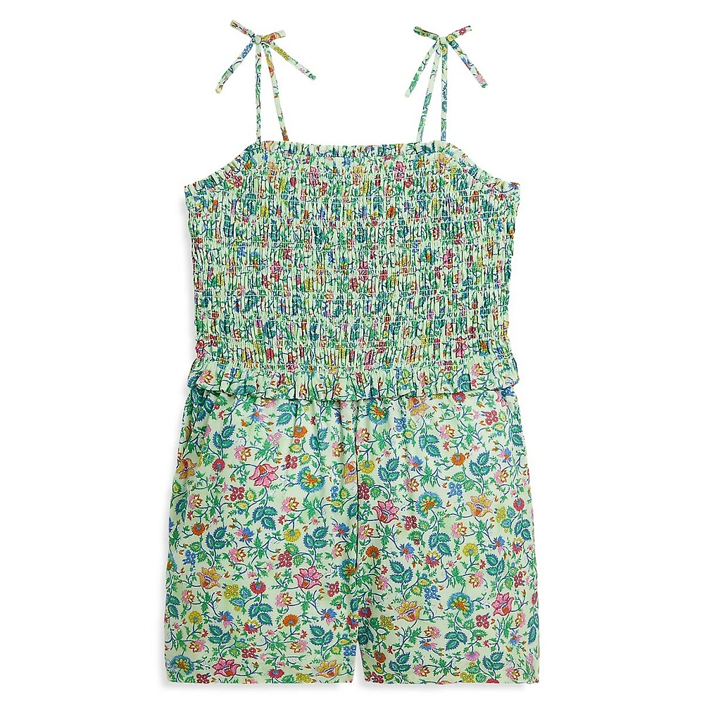 Girl's Floral Smocked Cotton Batiste Romper