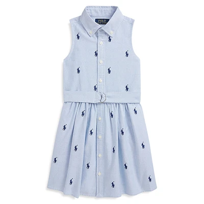 Little Girl's Belted Polo Pony Oxford Shirtdress