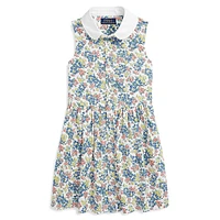 Little Girl's Floral Oxford Shirtdress