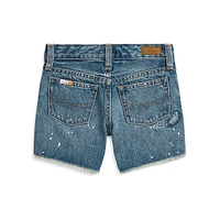 Little Girl's Paint-Splatter-Print Cotton Denim Shorts