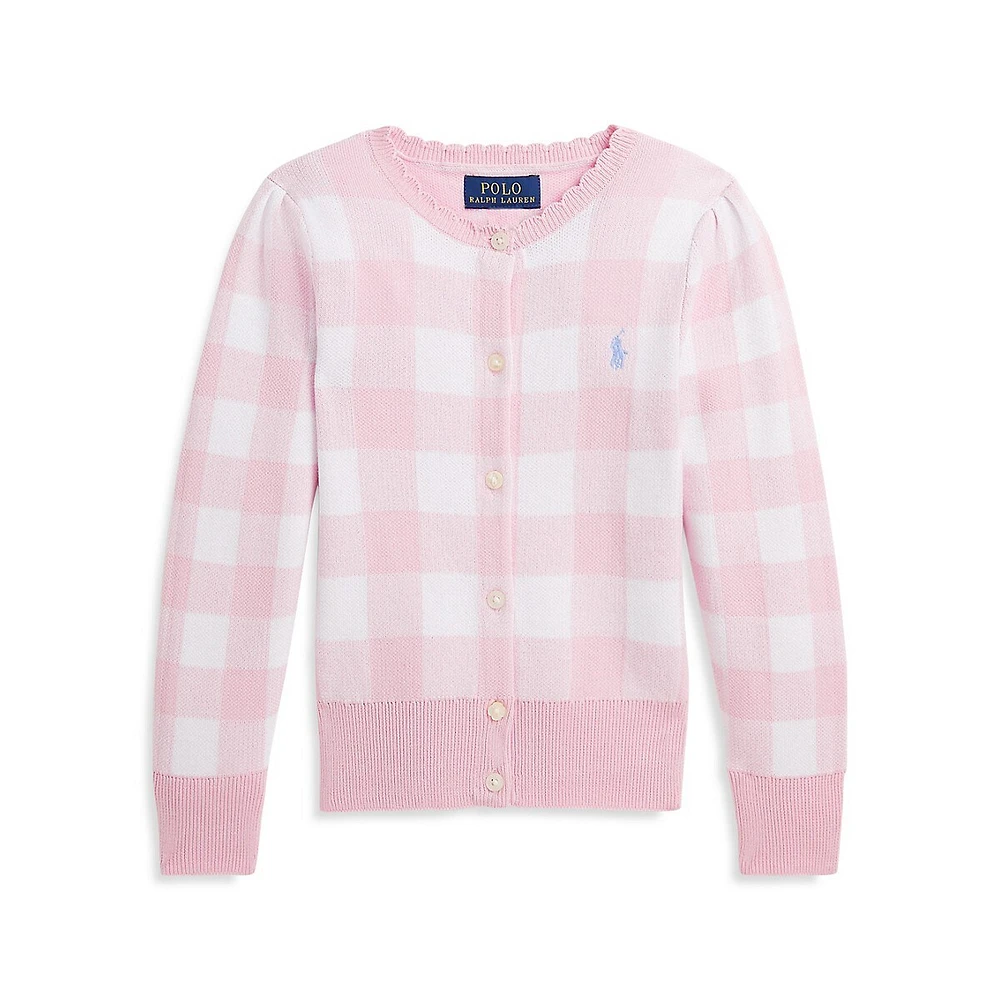 Little Girl's Gingham Cotton Cardigan