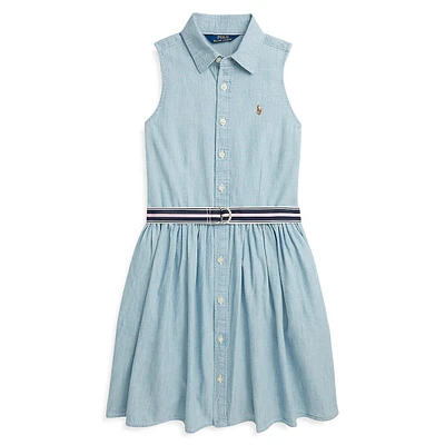 Girl's Belted Chambray Shirtdress