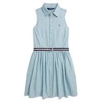 Girl's Belted Chambray Shirtdress