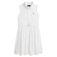 Girl's Belted Cotton Oxford Shirtdress