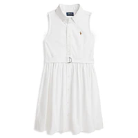 Girl's Belted Cotton Oxford Shirt Dress