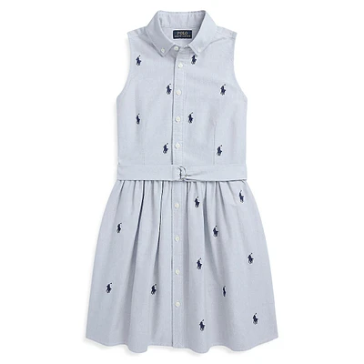 Girl's Belted Polo Pony Oxford Shirtdress