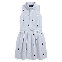 Girl's Belted Polo Pony Oxford Shirtdress