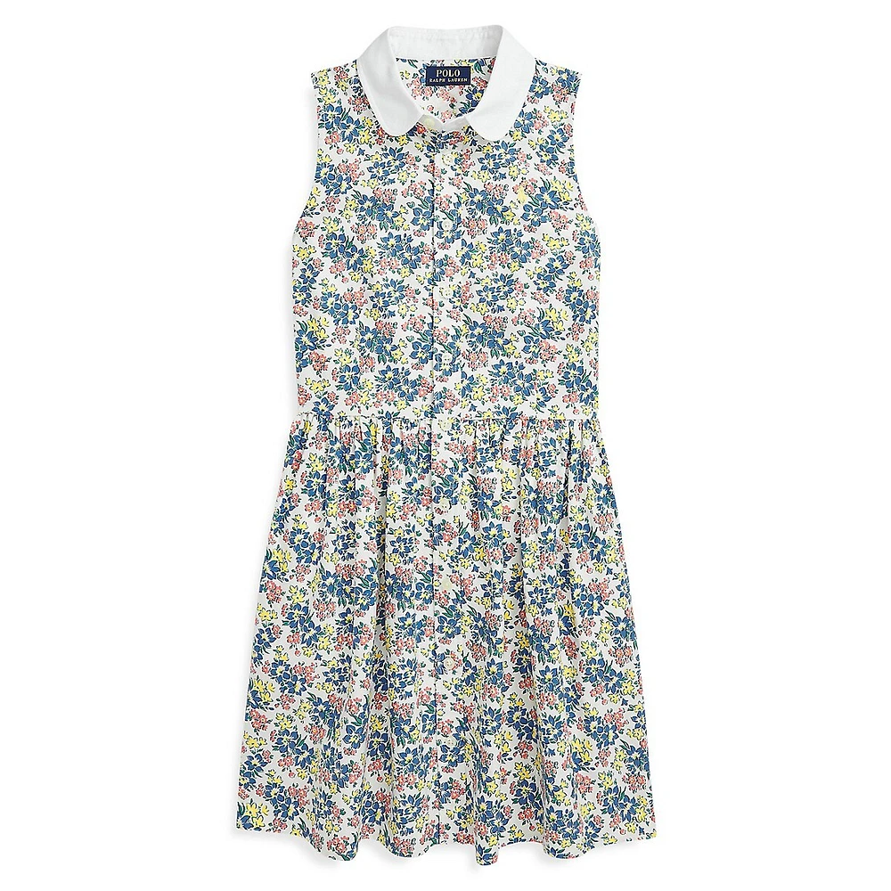 Girl's Floral Oxford Shirt Dress