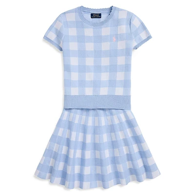 Girl's 2-Piece Gingham Sweater & Skirt Set