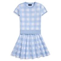 Girl's 2-Piece Gingham Sweater & Skirt Set