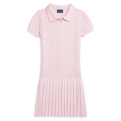 Girl's Mini-Cable & Pleated Polo Dress