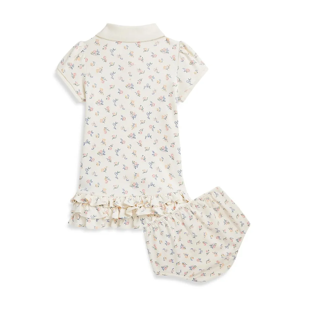 Baby Girl's Floral Soft Cotton Polo Dress & Bloomers