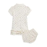 Baby Girl's Floral Soft Cotton Polo Dress & Bloomers