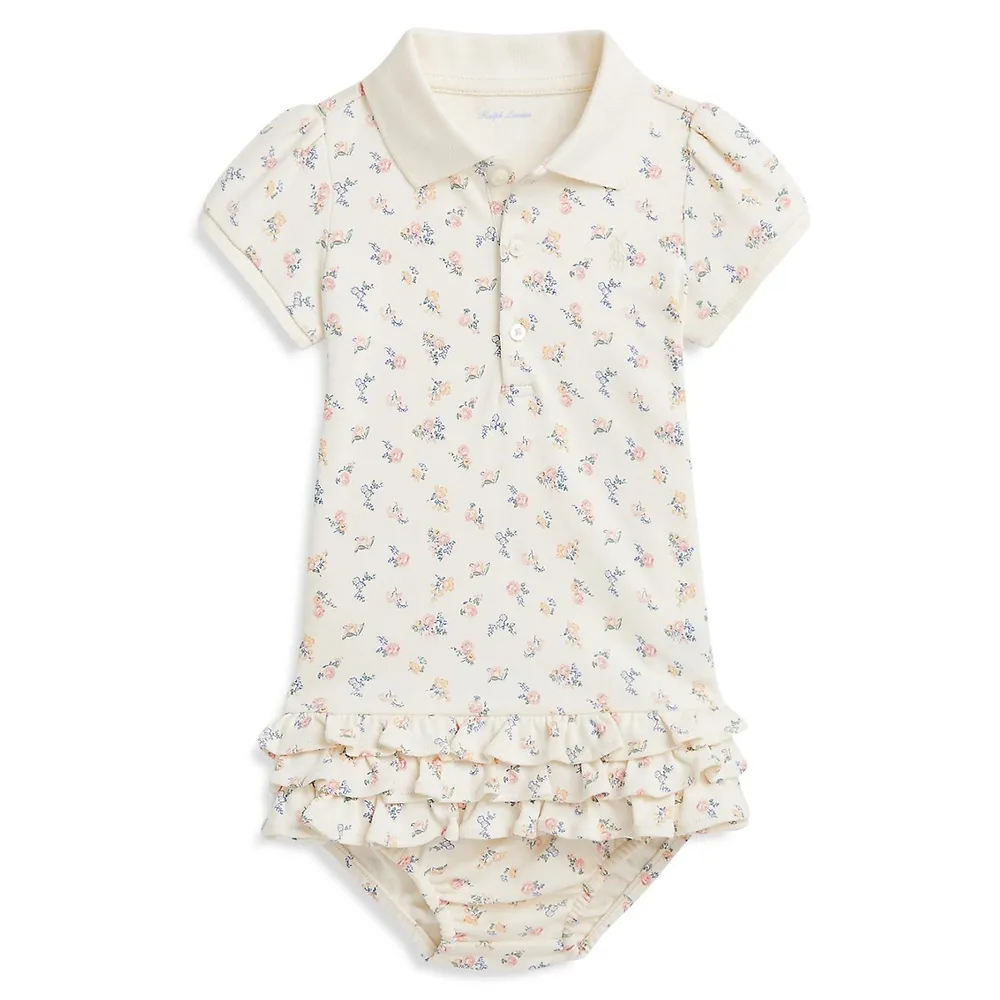 Baby Girl's Floral Soft Cotton Polo Dress & Bloomers