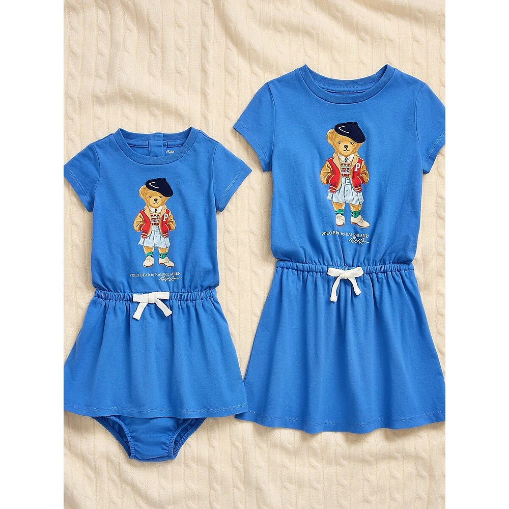 Baby Girl's 2-Piece Polo Bear Jersey Dress & Bloomers Set