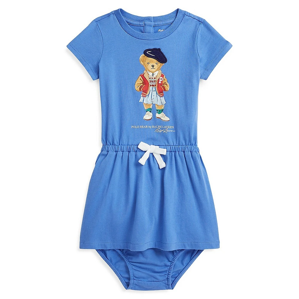 Baby Girl's 2-Piece Polo Bear Jersey Dress & Bloomers Set