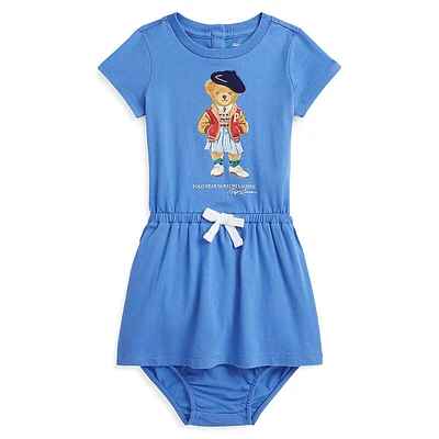 Baby Girl's 2-Piece Polo Bear Jersey Dress & Bloomers Set