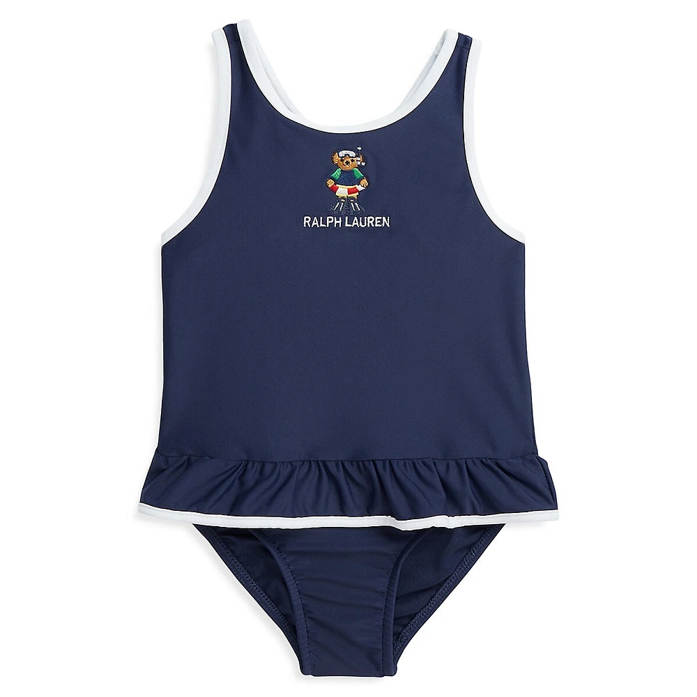 Baby Girl's Polo Bear Ruffled One-Piece Swimsuit