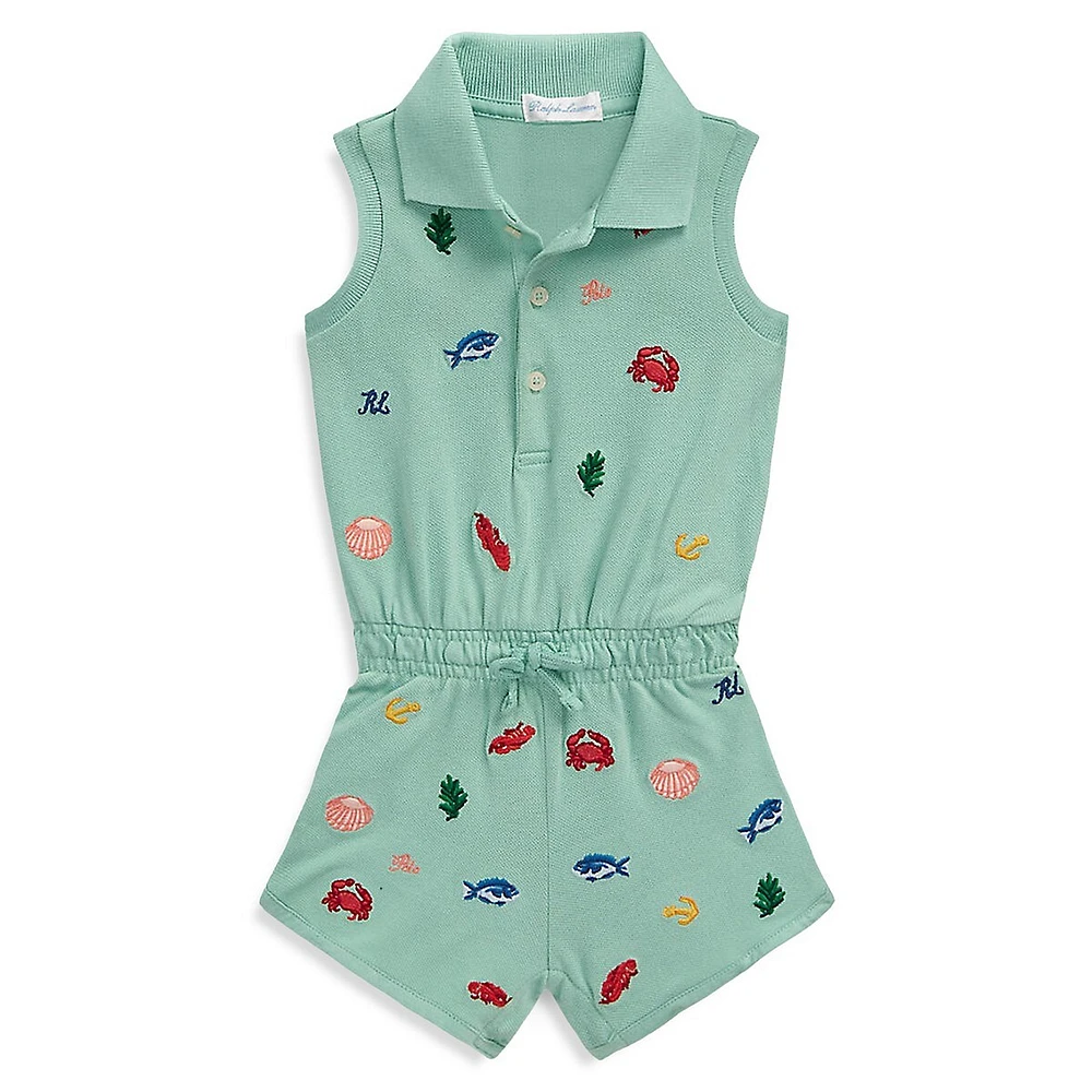 Baby Girl's Beach-Icon Stretch Mesh Polo Romper