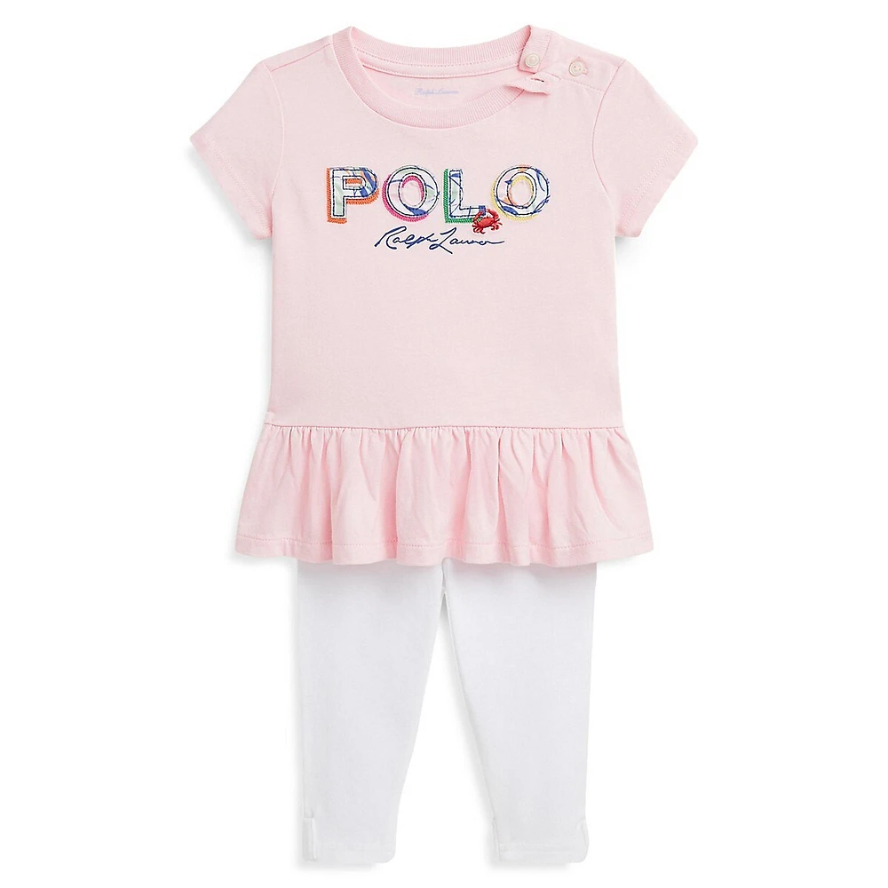 Baby Girl's Tropical-Logo Ruffled Top & Leggings Set