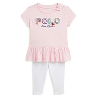 Baby Girl's Tropical-Logo Ruffled Top & Leggings Set