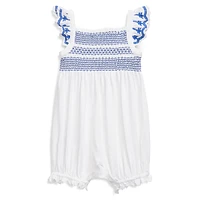 Baby Girl's Smocked Eyelet Cotton Bubble Shortall