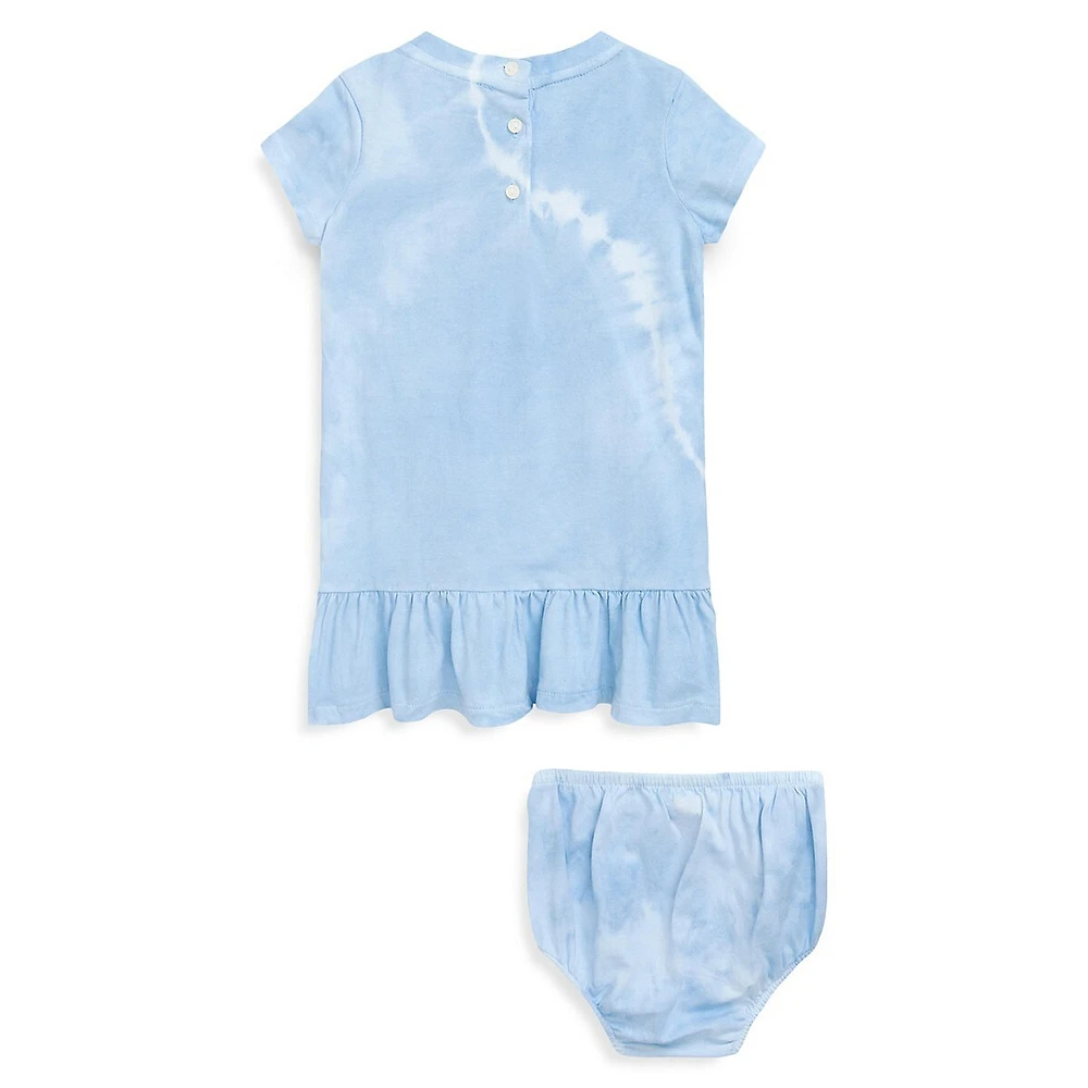 Baby Girl's Tie-Dye Polo Bear Cotton Dress & Bloomers