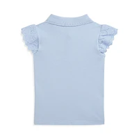 Little Girl's Eyelet-Sleeve Mesh Polo Shirt