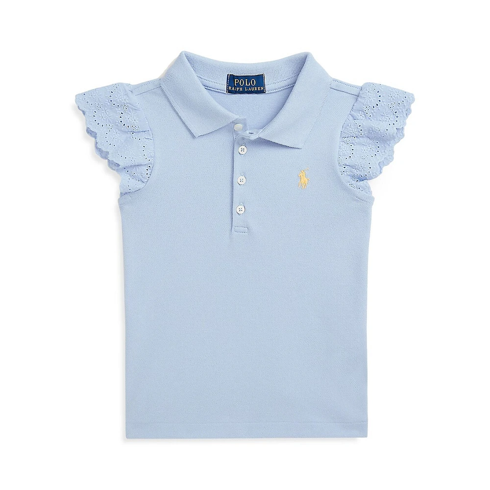 Little Girl's Eyelet-Sleeve Mesh Polo Shirt