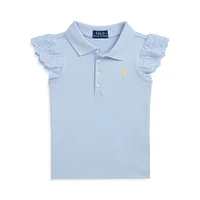 Little Girl's Eyelet-Sleeve Mesh Polo Shirt