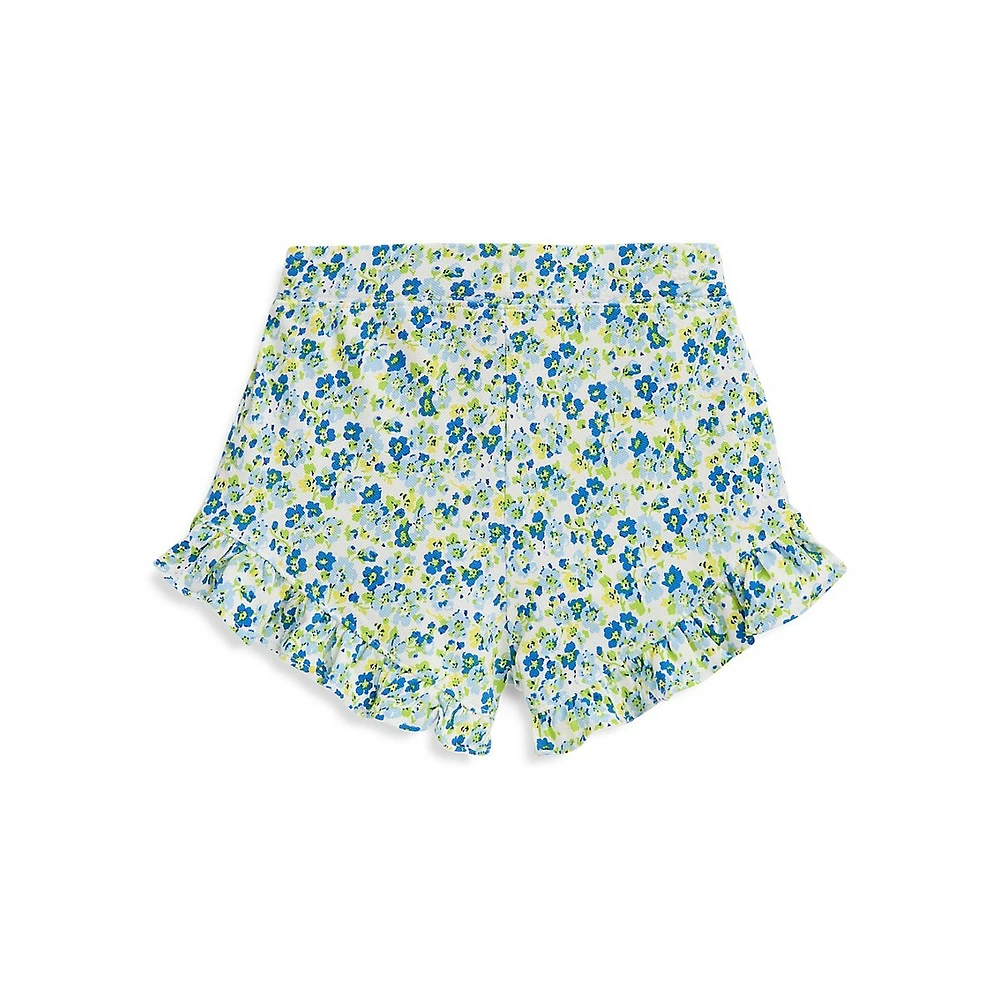 Short fleuri en piqué extensible à volants pour fillette