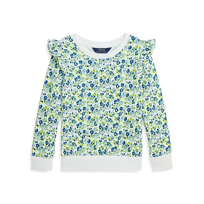 Little Girl's Ruffled Floral French Terry Sweatshirt