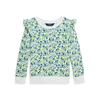 Little Girl's Ruffled Floral French Terry Sweatshirt