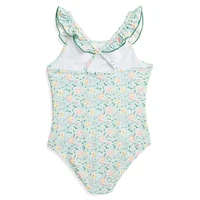 Little Girl's Floral One-Shoulder One-Piece Swimsuit