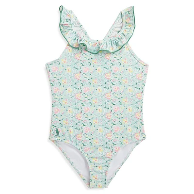 Little Girl's Floral One-Shoulder One-Piece Swimsuit