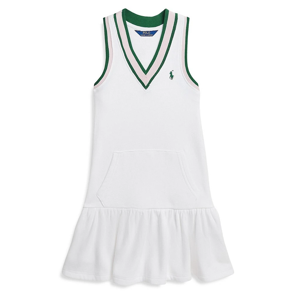 Little Girl's Sleeveless Cricket-Stripe Terry Dress