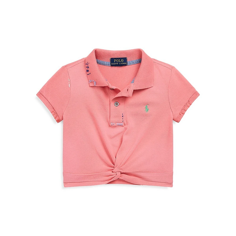 Little Girl's Twist-Front Stretch Mesh Polo Shirt