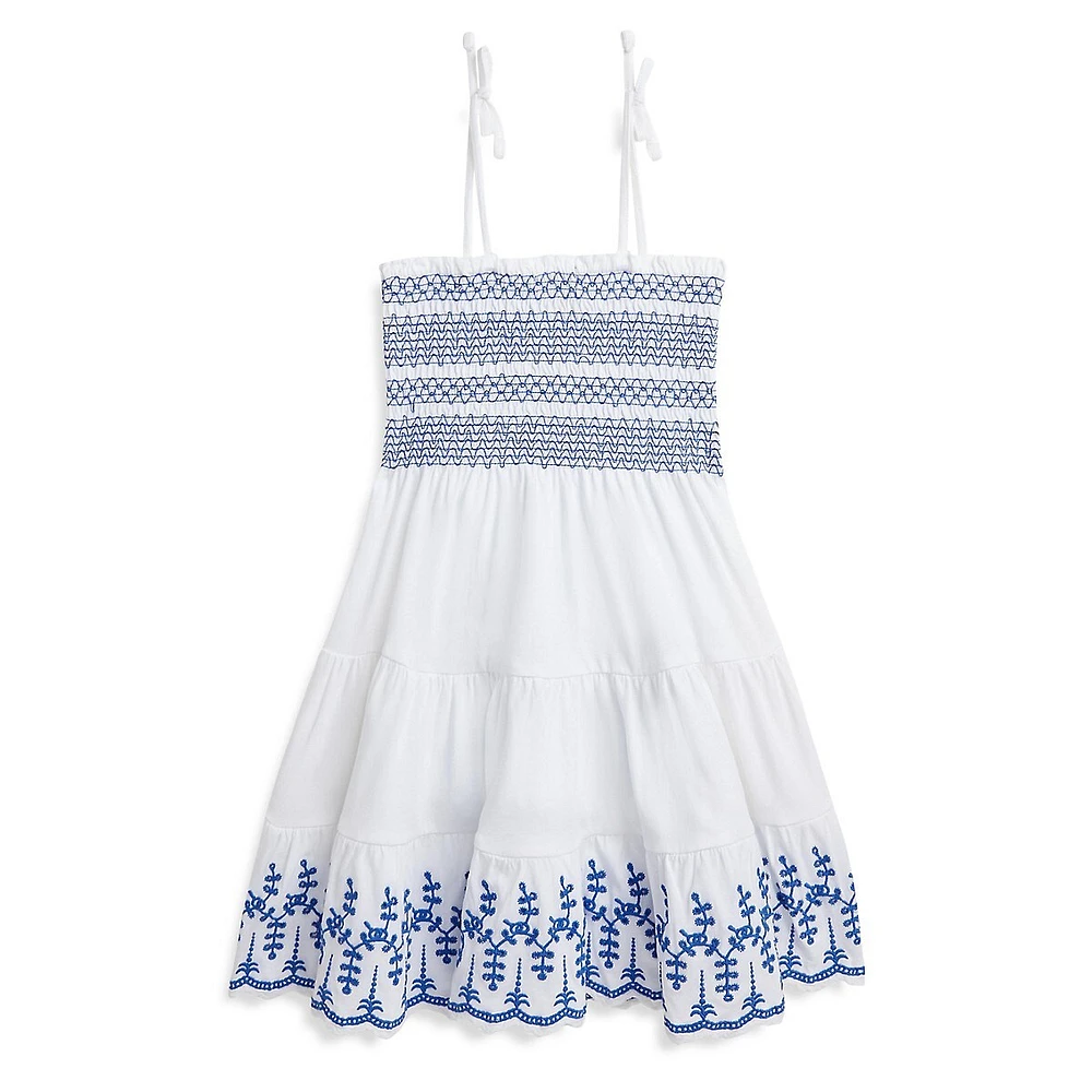 Little Girl's Strappy Smocked Eyelet Dress