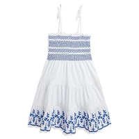 Little Girl's Strappy Smocked Eyelet Dress