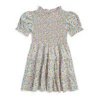 Little Girl's Floral Smocked Tiered Dress