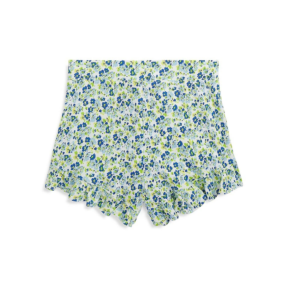 Short fleuri en filet et à volants pour fille