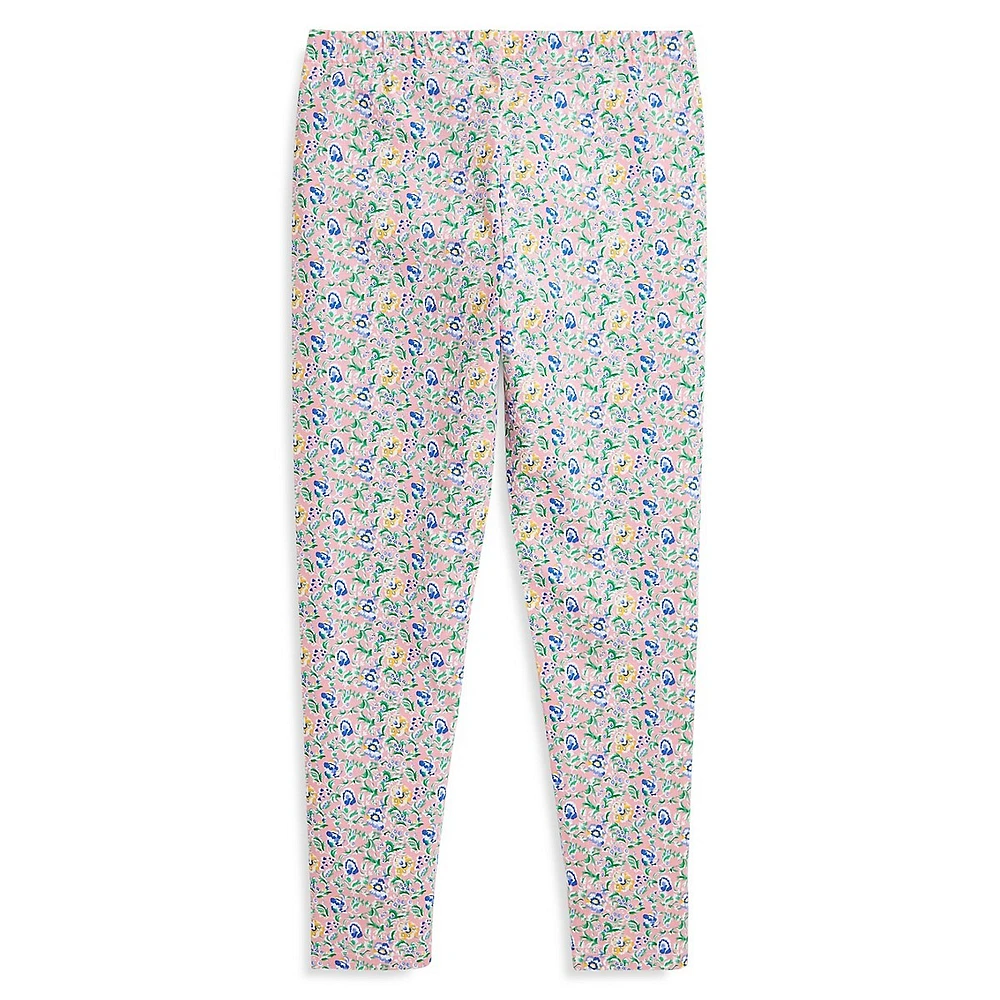 Girl's Floral-Print Jersey Leggings