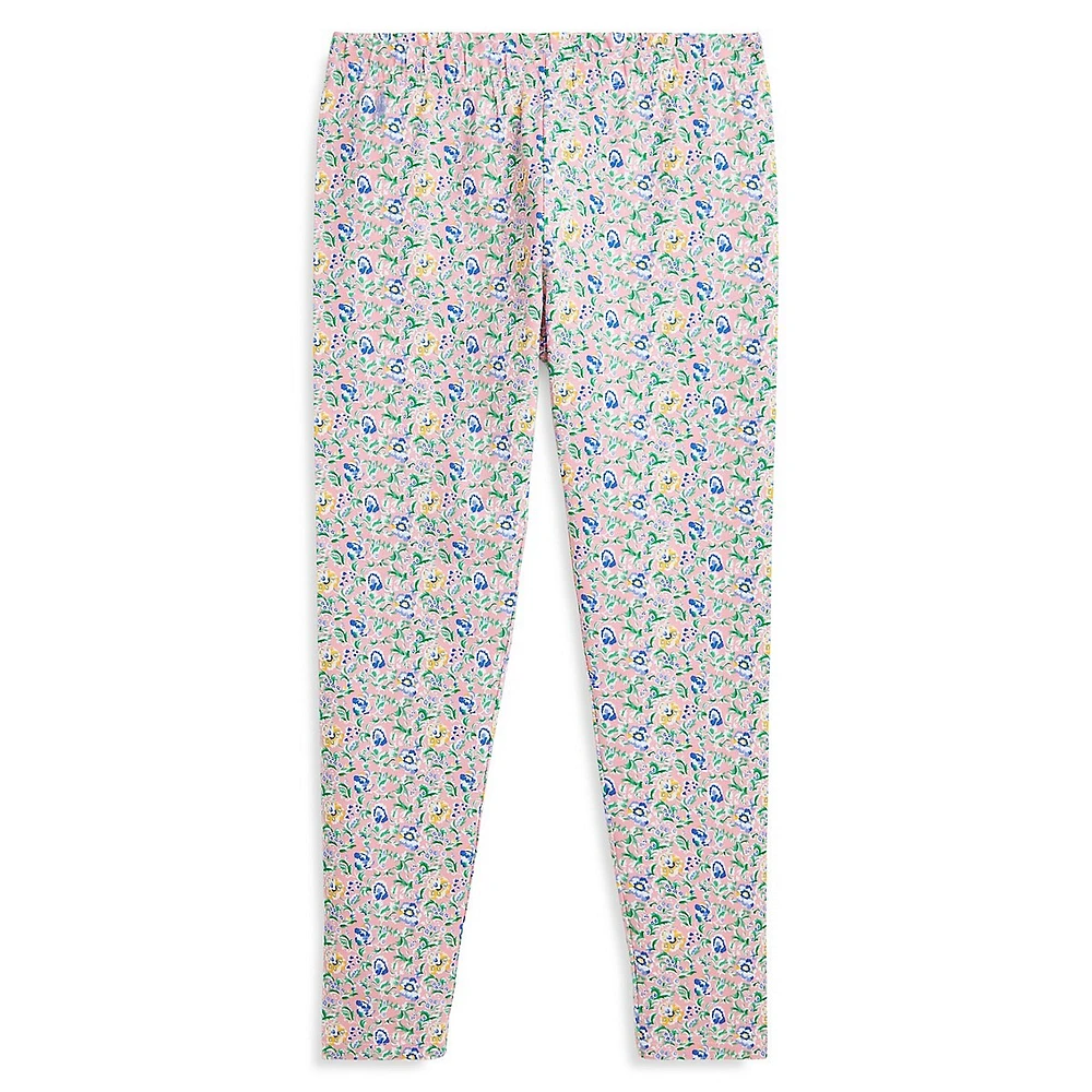 Girl's Floral-Print Jersey Leggings