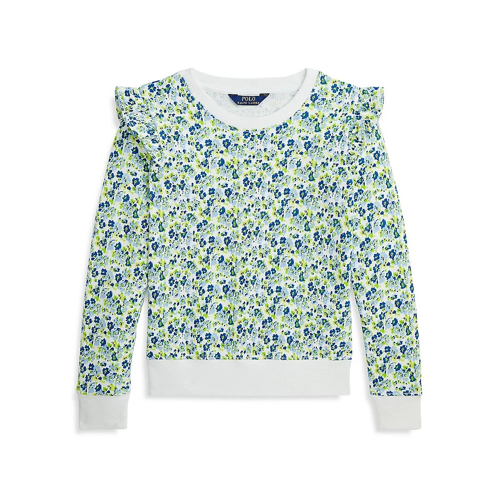 Girl's Ruffled Floral French Terry Sweatshirt