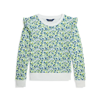 Girl's Ruffled Floral French Terry Sweatshirt